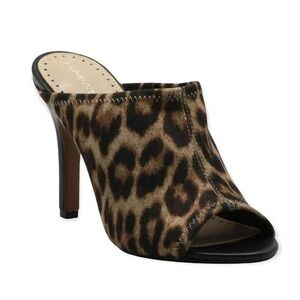 Adrienne Vittadini Leopard Print Peep Toe Heeled Mule Sandals